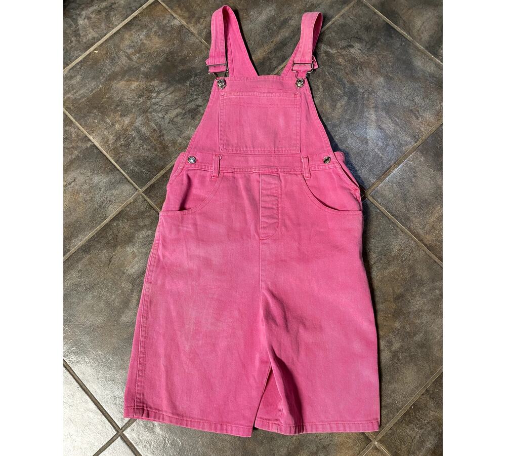 VINTAGE U-BET GIRLS DENIM PINK OVERALL SHORTS SIZE 8/10